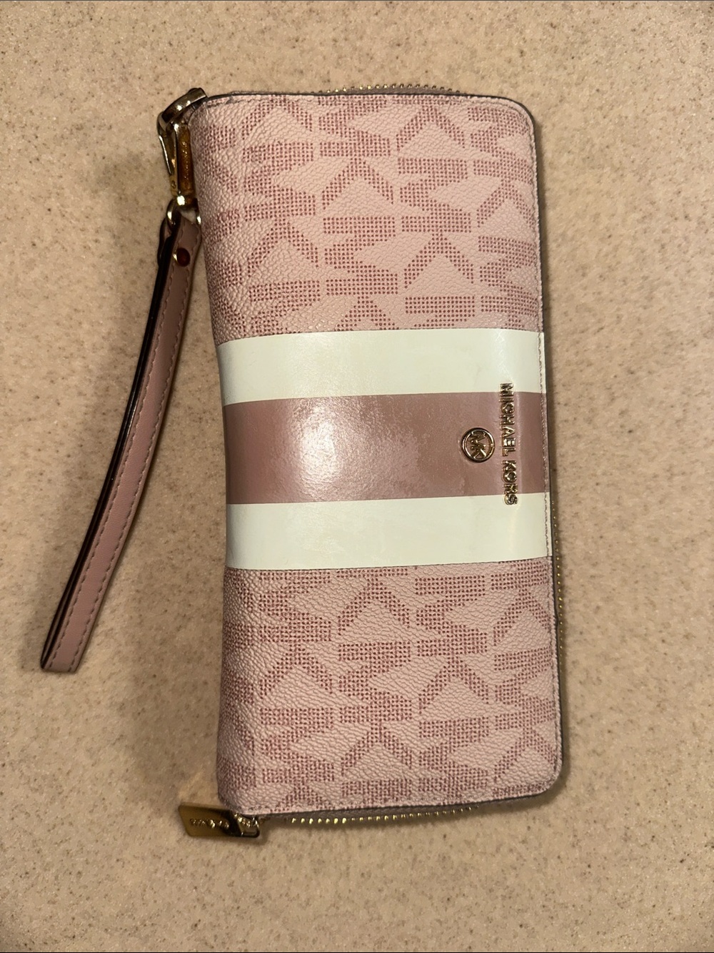 Michael Kors Pink and White Striped Wristlet Wallet